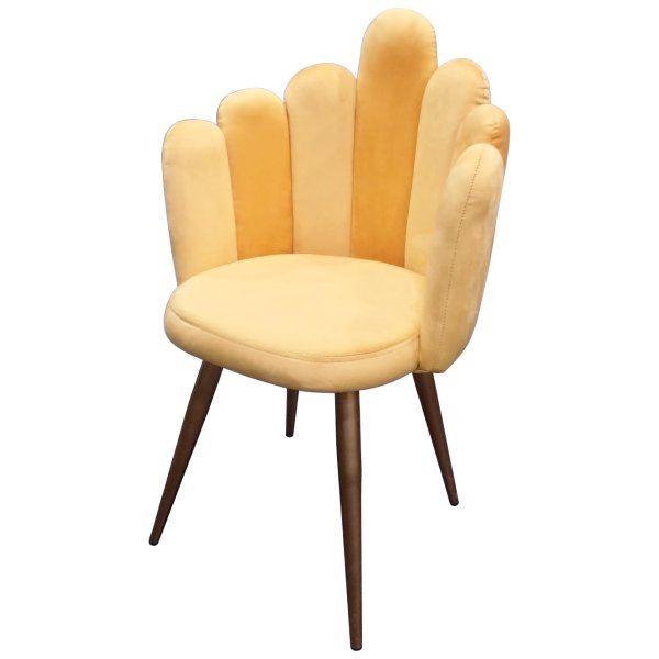 Yellow Wooden Legs Base and Upholstery Velvet Fabric Lounge Chair