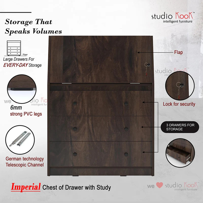 Study Table made in High Quality Engineered Wood with Hidden Storage and 3 Drawers on Premium Telescopic Channels