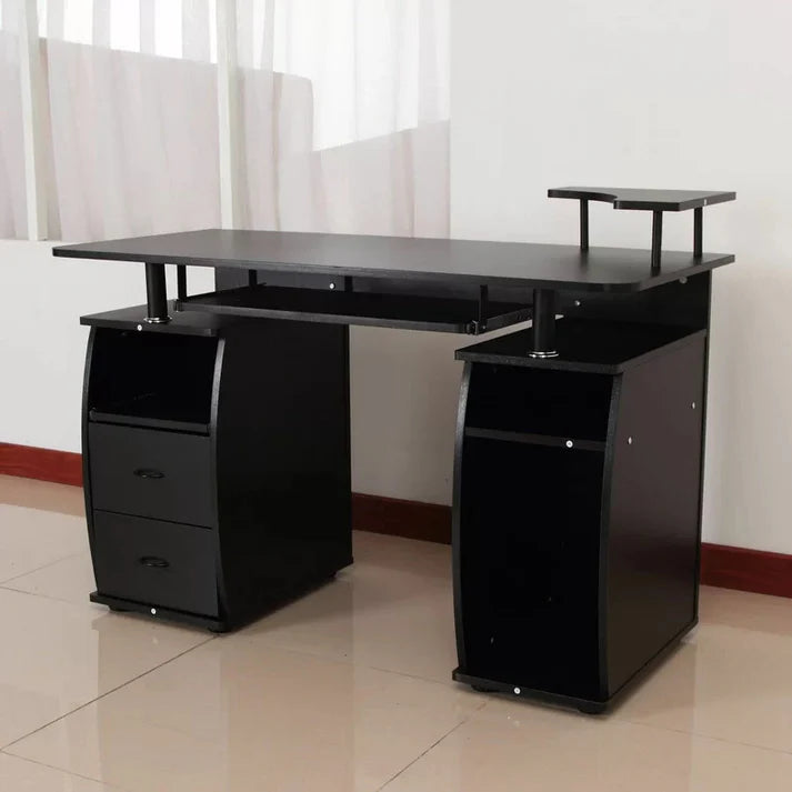 Office Computer Table manufactured wood base with Dual Storage Cabinets and Elevated Adjustable Monitor Shelf