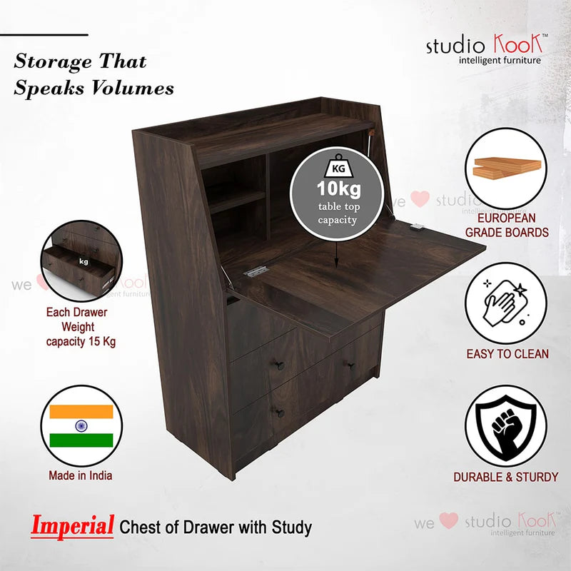 Study Table made in High Quality Engineered Wood with Hidden Storage and 3 Drawers on Premium Telescopic Channels