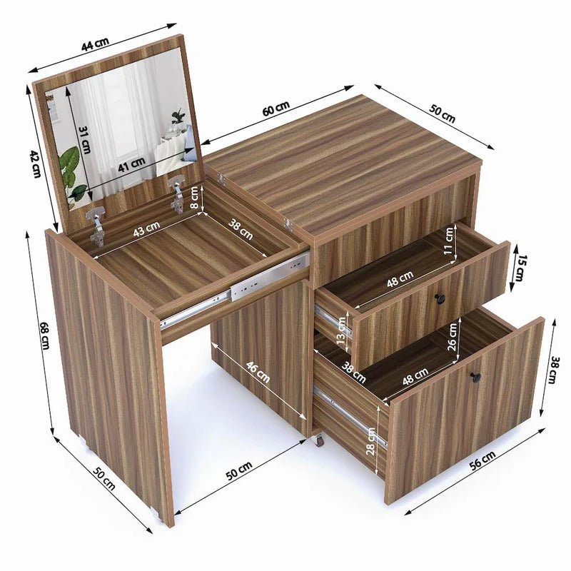 Study and dressing Table made in High Quality Engineered Wood with 2 Drawers and Telescopic channel Wheel Base