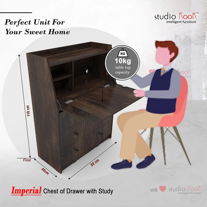 Study Table made in High Quality Engineered Wood with Hidden Storage and 3 Drawers on Premium Telescopic Channels