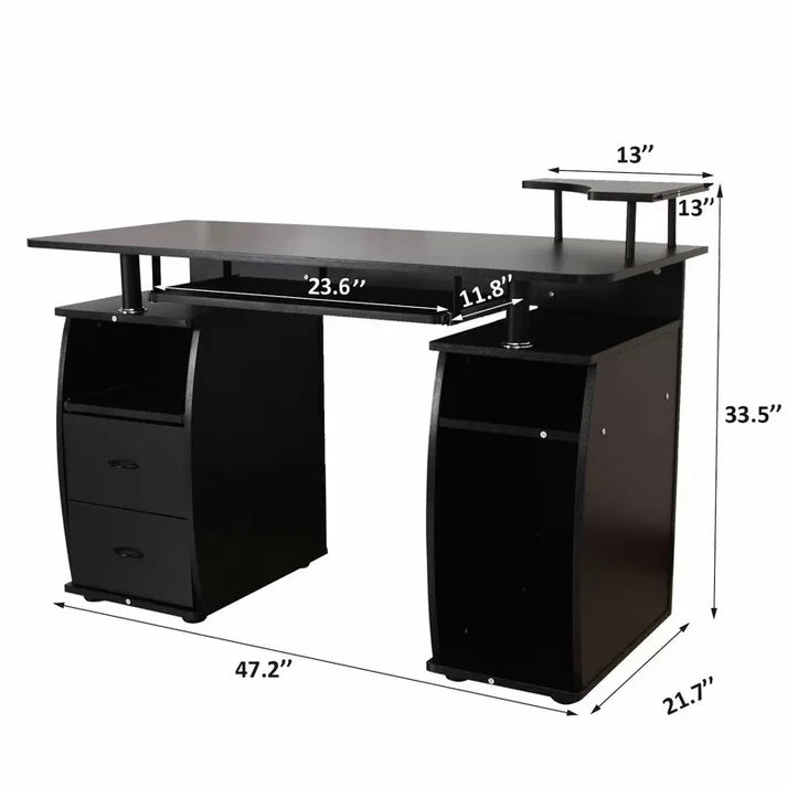 Office Computer Table manufactured wood base with Dual Storage Cabinets and Elevated Adjustable Monitor Shelf