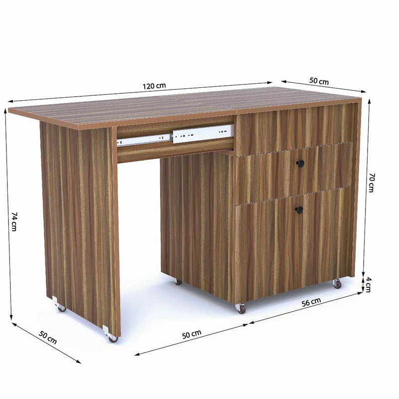 Study and dressing Table made in High Quality Engineered Wood with 2 Drawers and Telescopic channel Wheel Base