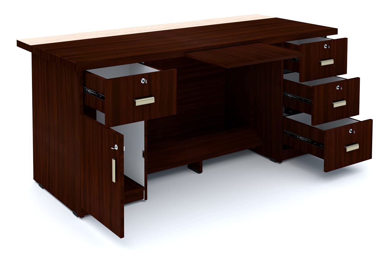 Director Table Pre-Laminated Board Two Color Combination with 5 Drawer & Openable Shutter with Locks