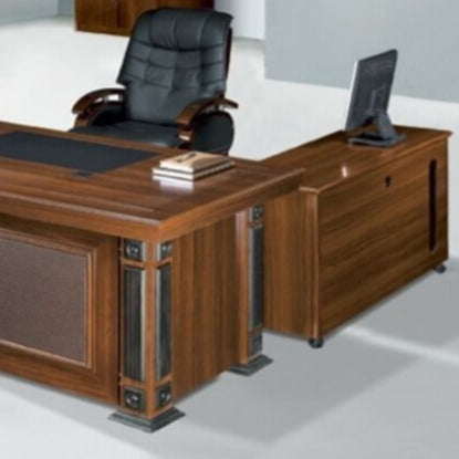 Director & Executive L-Shape Office Table Modern Desk Made in MDF with Polish - Brown