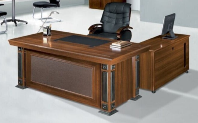 Director & Executive L-Shape Office Table Modern Desk Made in MDF with Polish - Brown