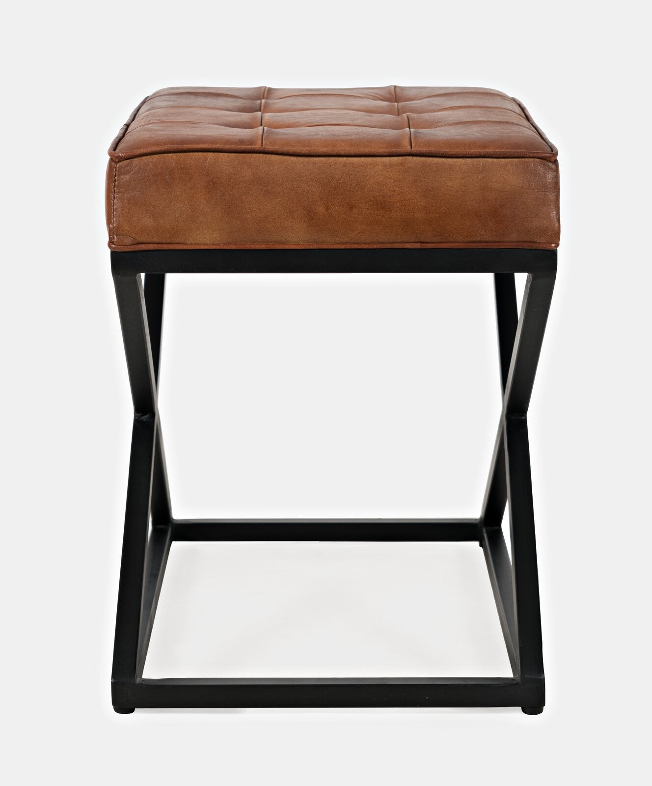 Leatherette Upholstery & Metal Base Ottoman -