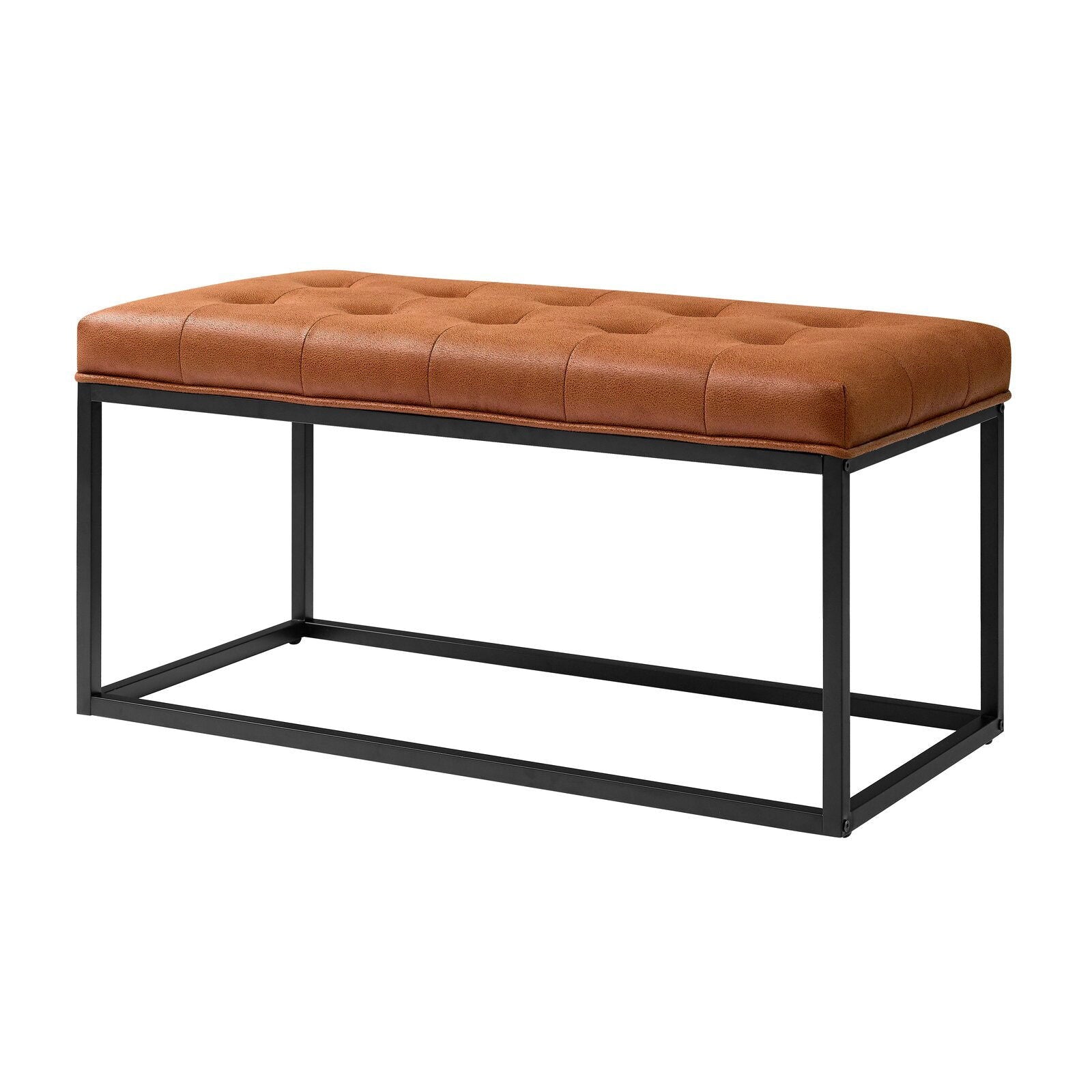 Leatherette Upholstery & Metal Base Ottoman -