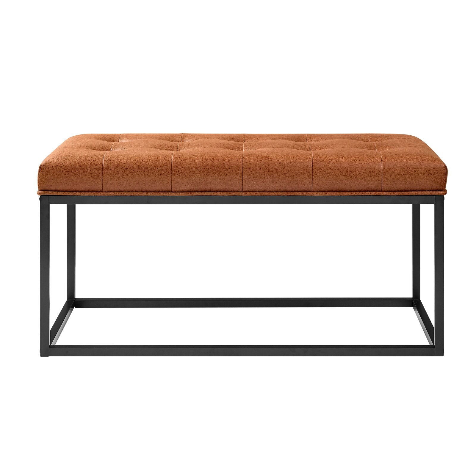 Leatherette Upholstery & Metal Base Ottoman -