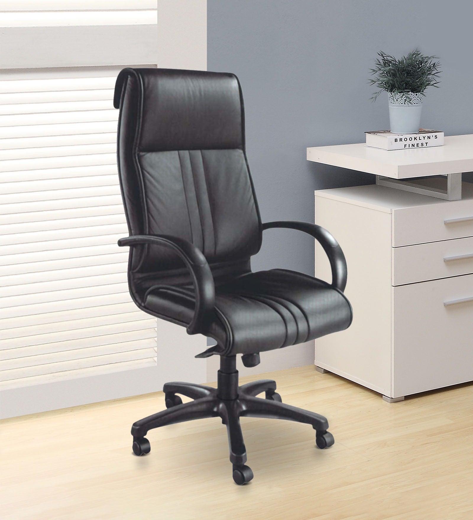 High Back Office Chair with Nylon Base and Leatherette Upholstery