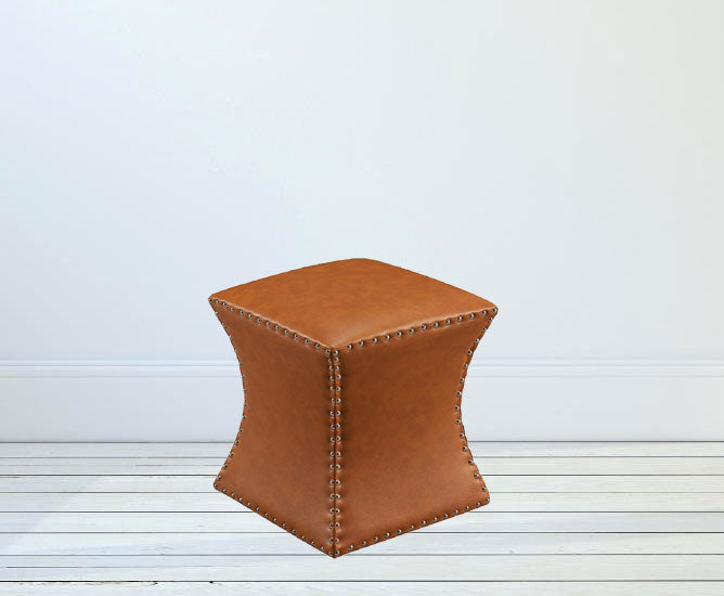 Solid Wooden Frame Leatherette Pouffe -