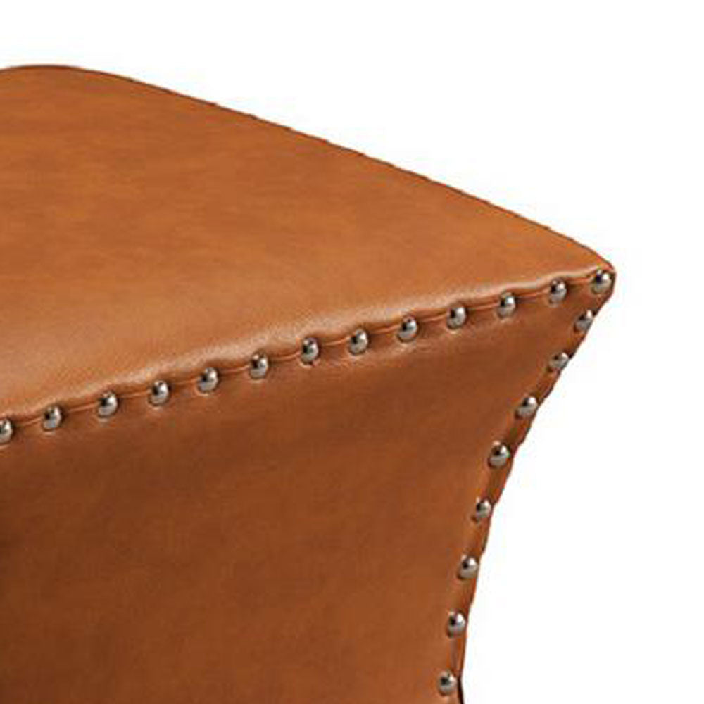 Solid Wooden Frame Leatherette Pouffe -