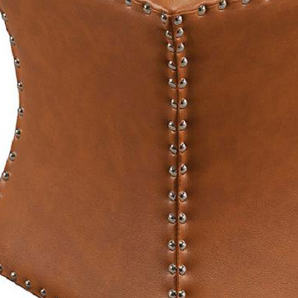 Solid Wooden Frame Leatherette Pouffe -