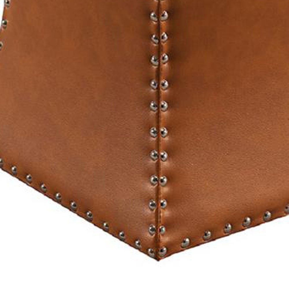 Solid Wooden Frame Leatherette Pouffe -