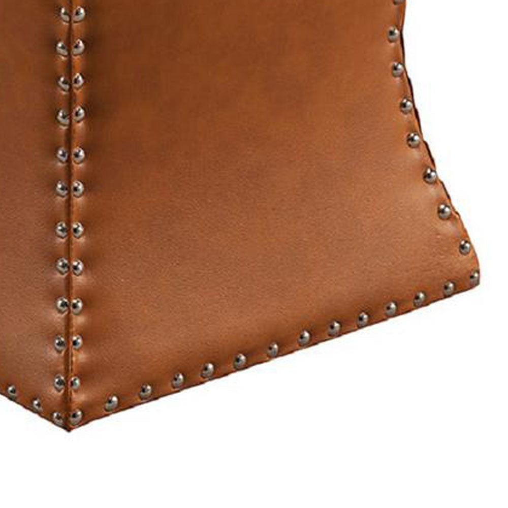 Solid Wooden Frame Leatherette Pouffe -