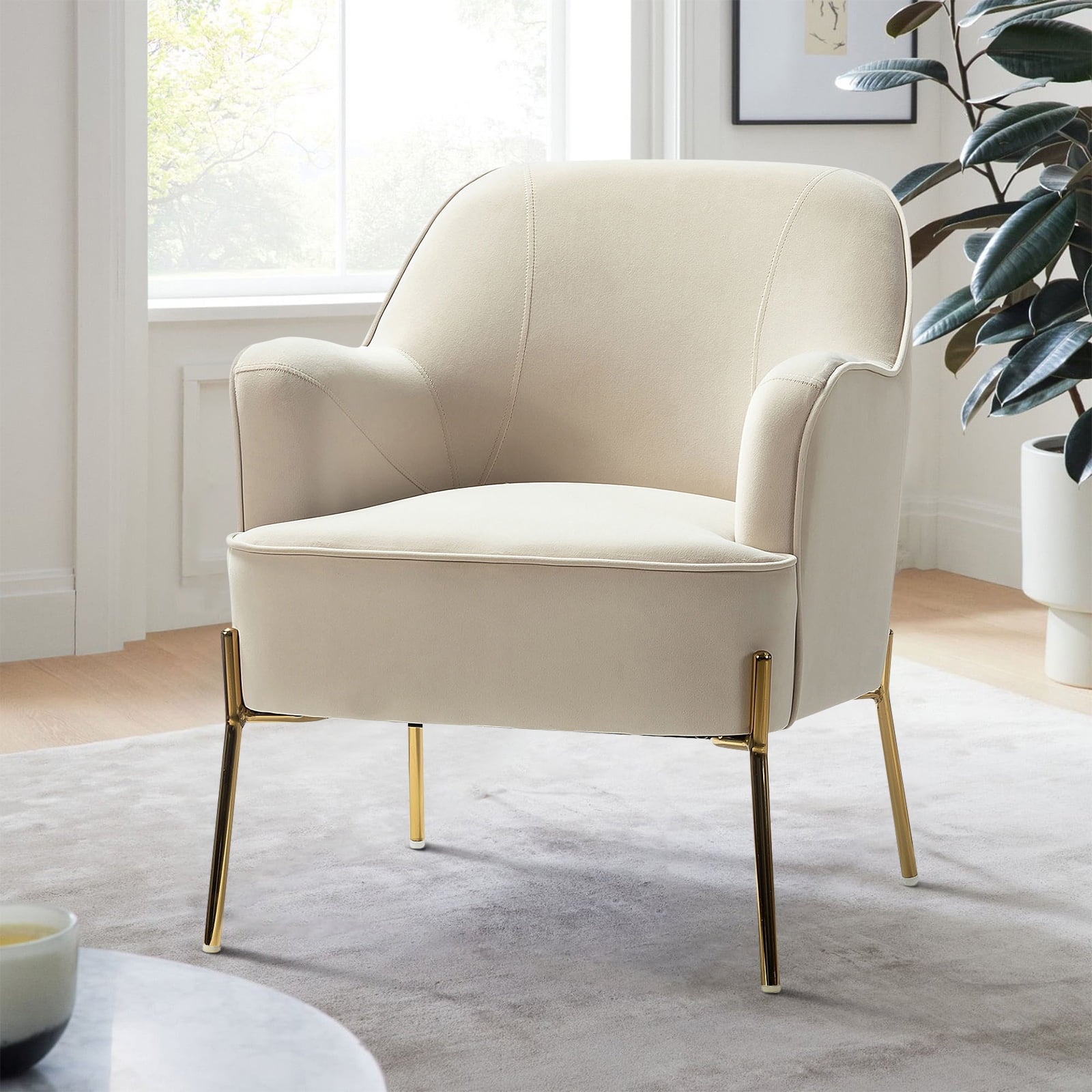 Accent Velvet Armchair with Metal Golden Powder Coating Legs