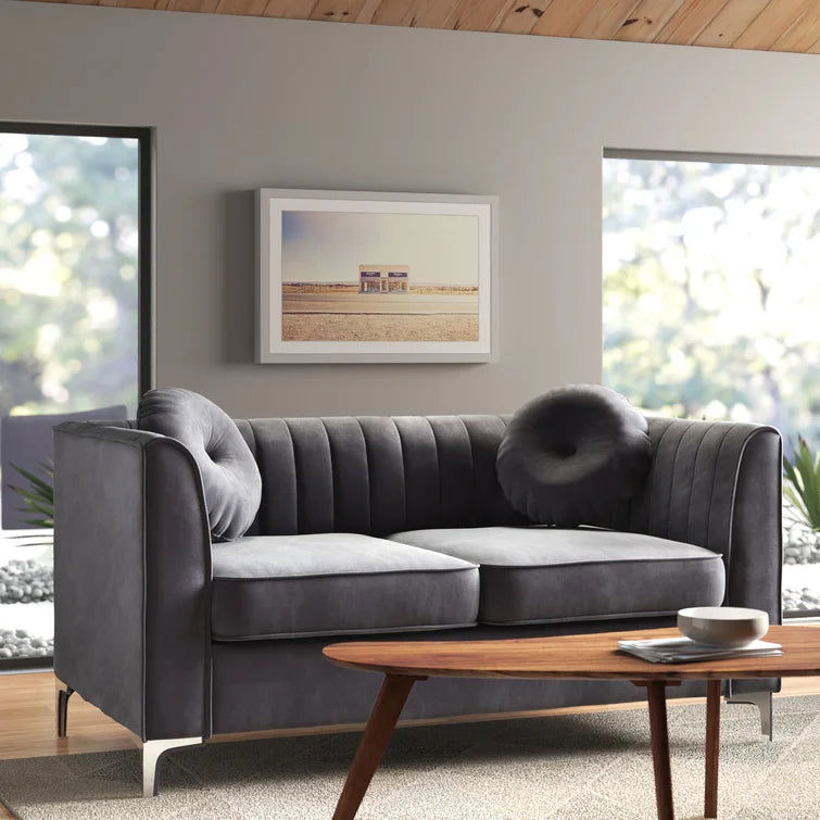 Velvet Tuxedo Arm Sofa -