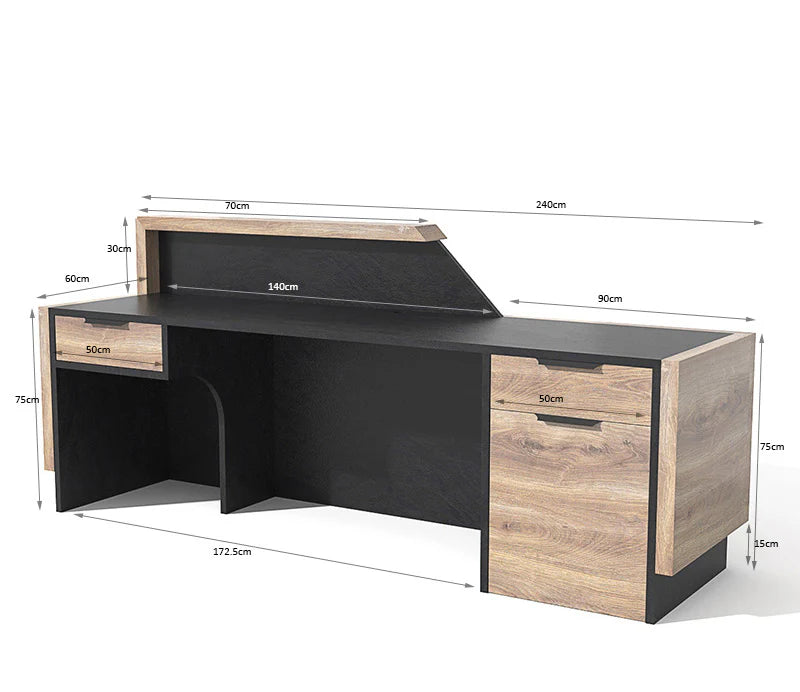 Reception Table for Office and Hotel front Desk Made in MDF with Hueck Melamine with 3 Drawers