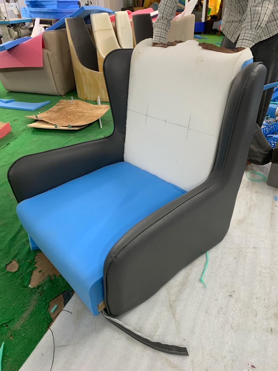 Fabric and Leather Lounge Chair with Metal Legs