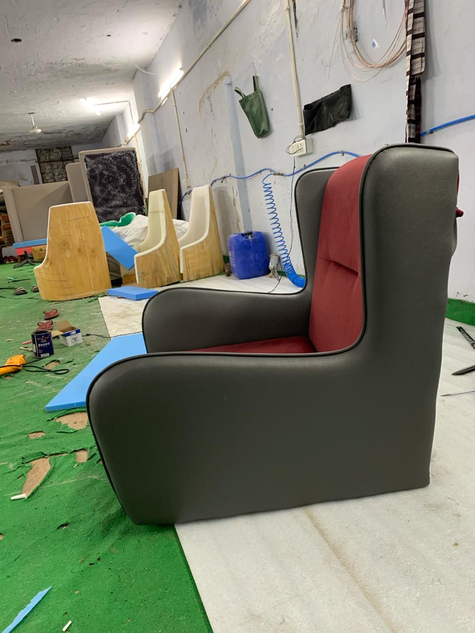 Fabric and Leather Lounge Chair with Metal Legs