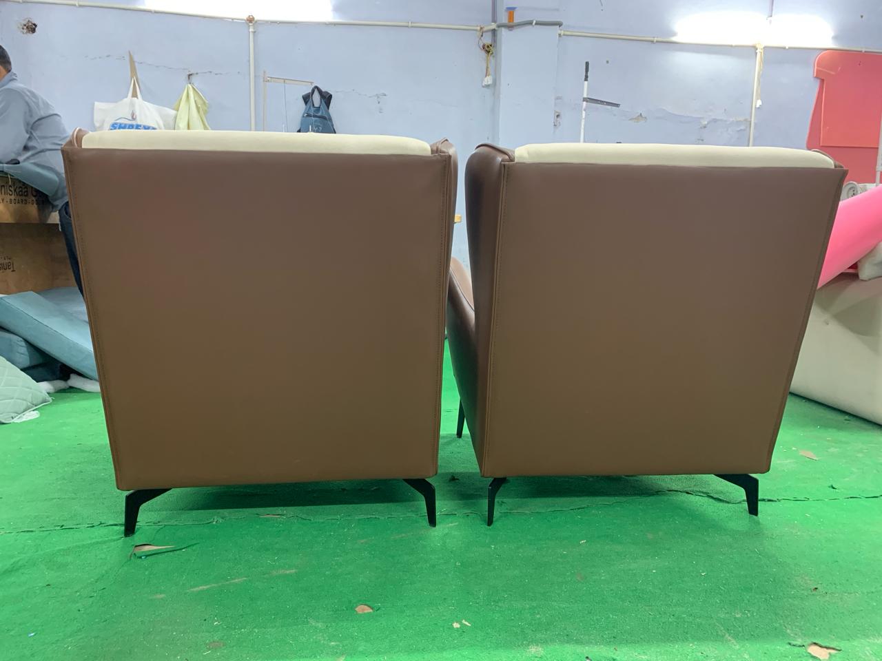 Fabric and Leather Lounge Chair with Metal Legs