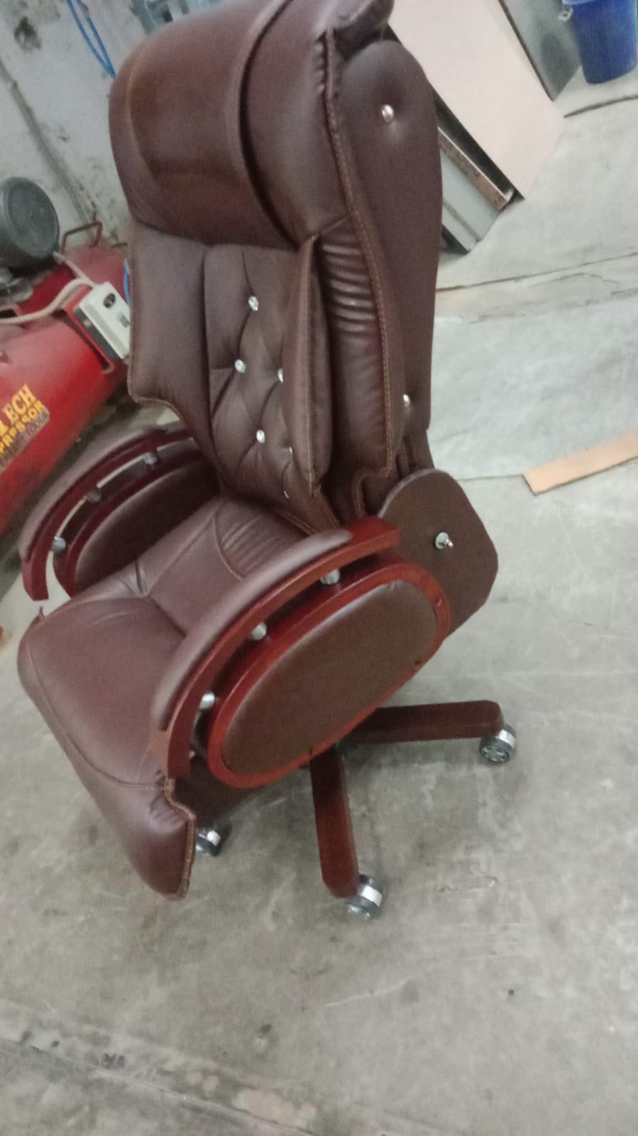 High Back Leatherette Director Chair with Wooden Base and Handle