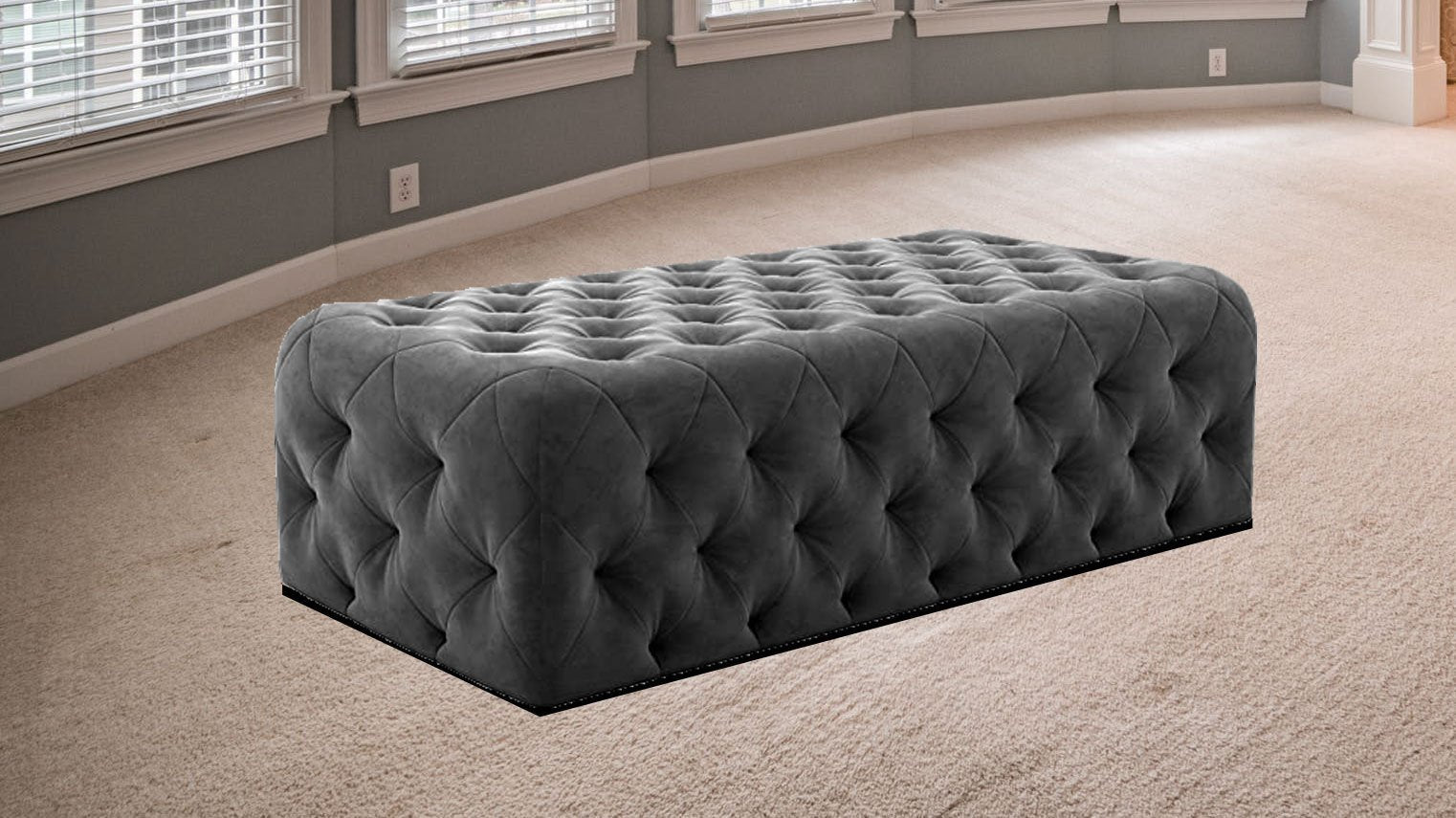 Wooden Frame Fabric Wide Ottoman -