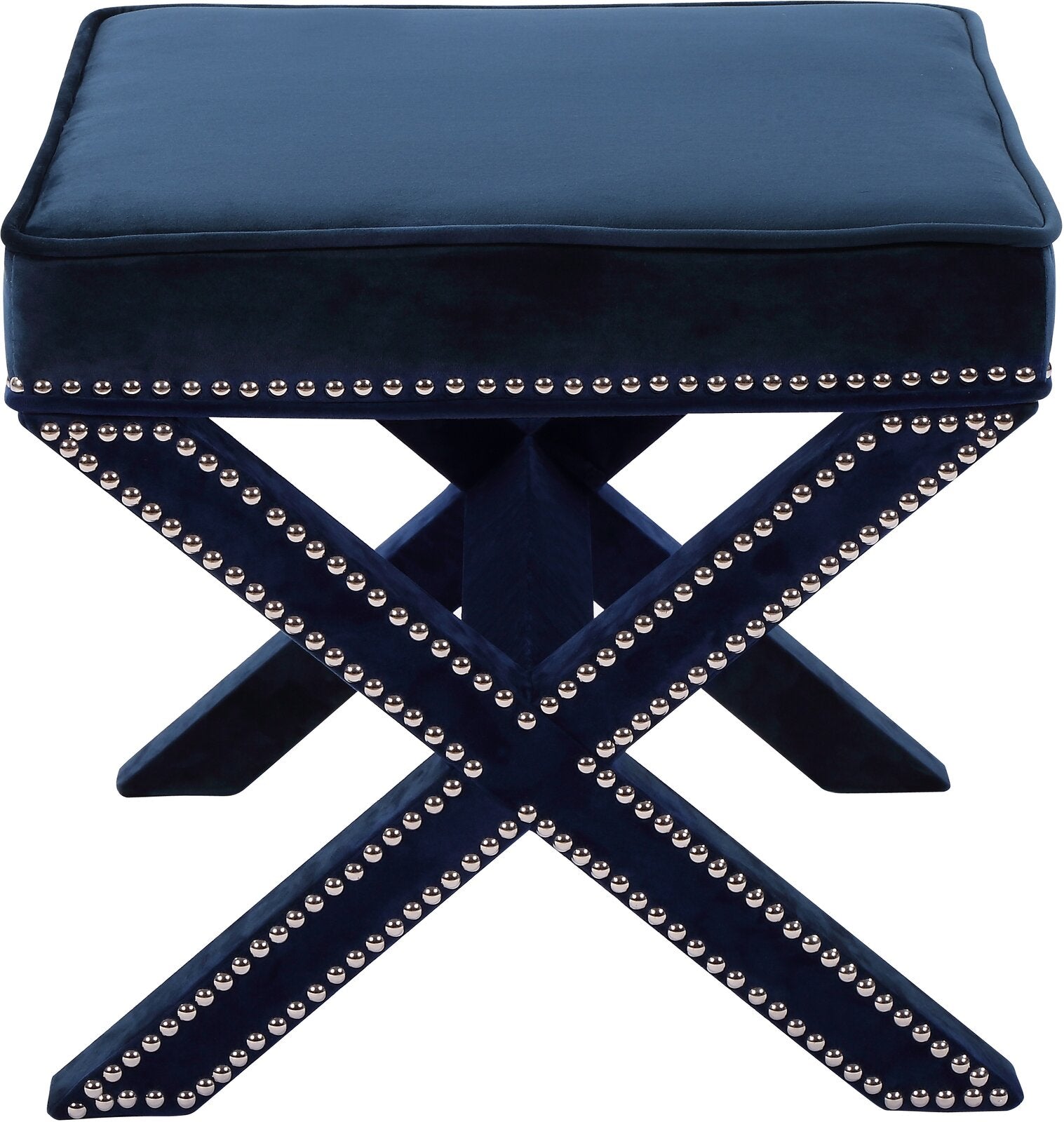 Wooden Ottoman With Fabric Upholstery -