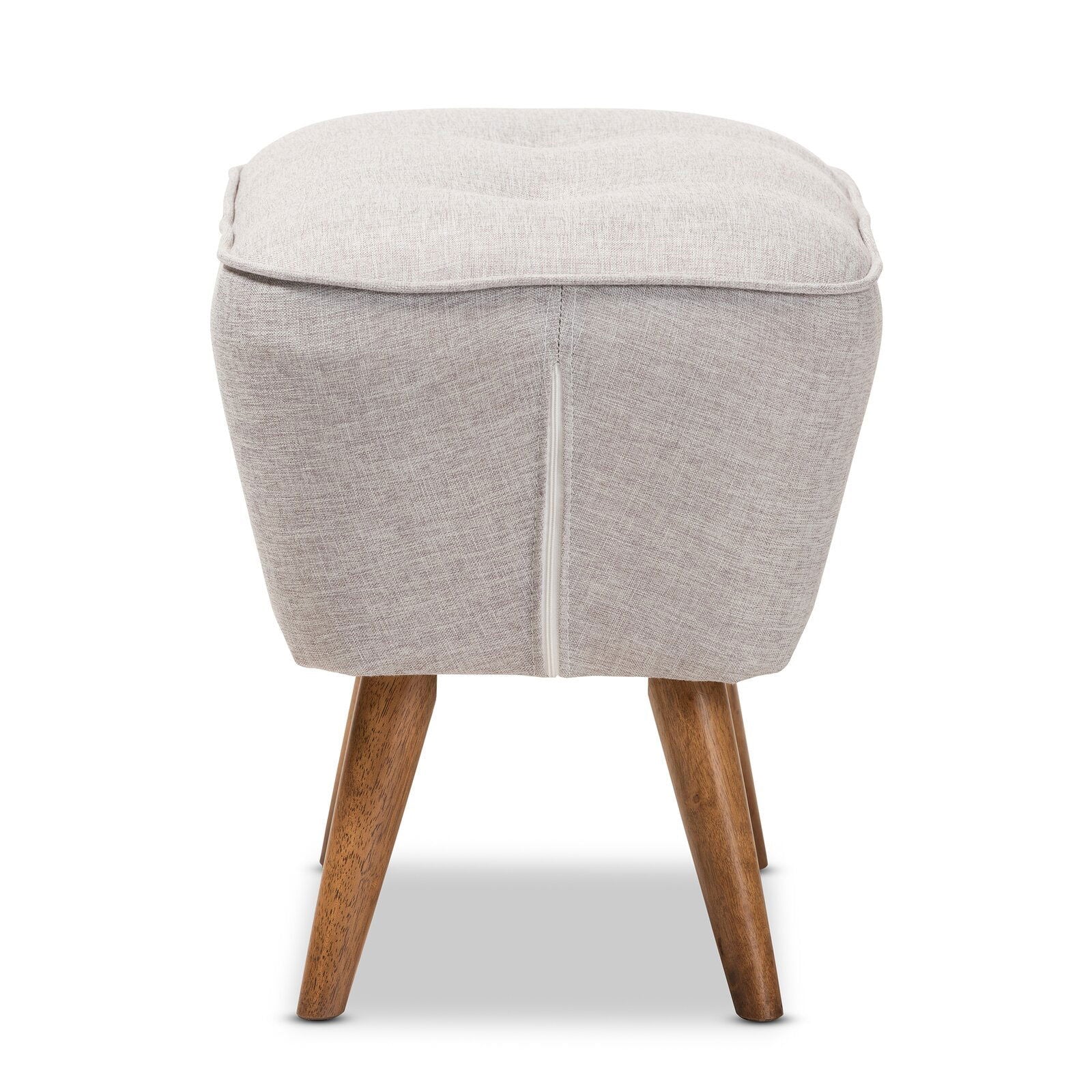 Wooden Pouffe With Fabric Upholstery -