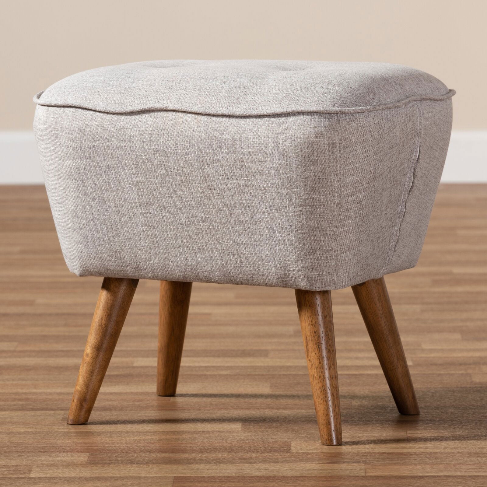 Wooden Pouffe With Fabric Upholstery -