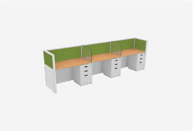 Office Table for Workstation Made in Particle Board with MS Legs Base Drawer Pedestal and 3 Person Seating Workstation Table