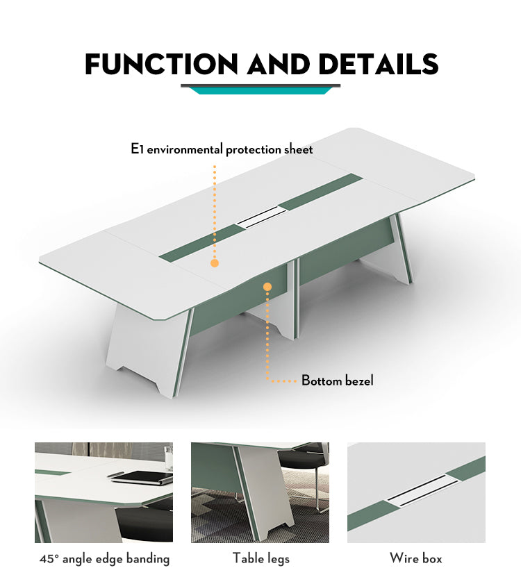 Meeting Room Table PU Finished Conference Table White Top and 3 Legs Style Base Design Made in MDF and Veneer with PU Polish ( 10.6x4.6 Ft.)