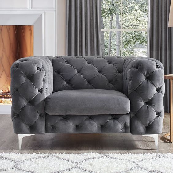 Modern Stainless Steel Base Tufted Velvet Chesterfield Single Chair Chair