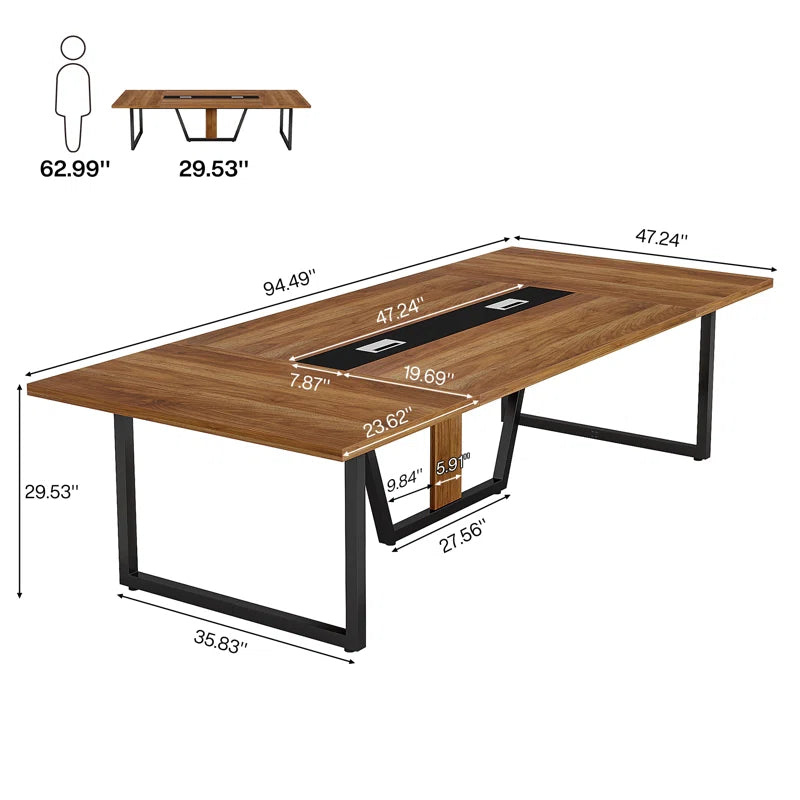 Conference Meeting for Office Table Modern Design Rectangle Shape Made in Particle Board with Metal Lags Base