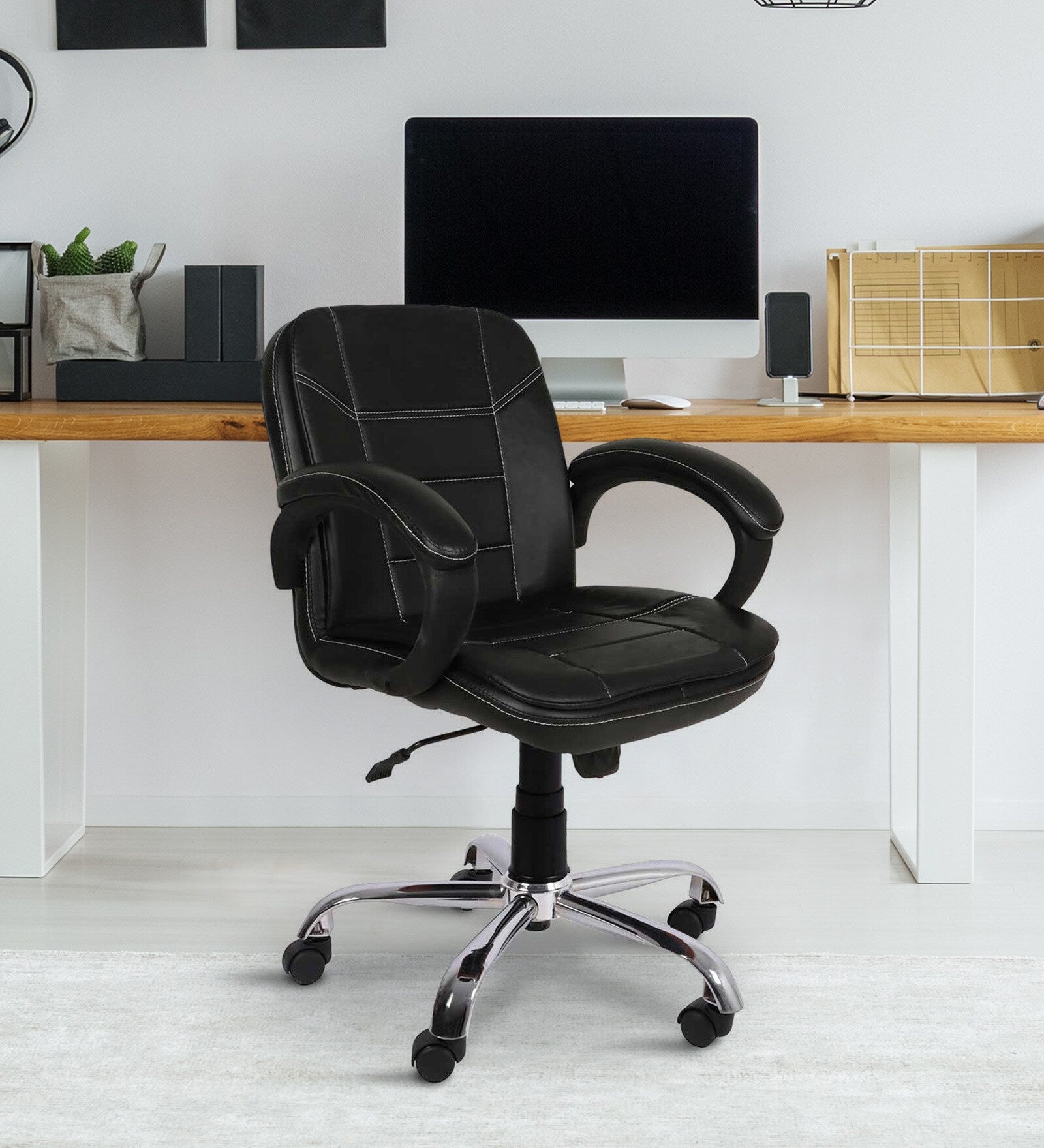 Mid Back Executive | Upholstery Leatherette |  Office Chair with Chrome Metal Base