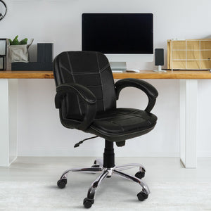 Mid Back Executive | Upholstery Leatherette |  Office Chair with Chrome Metal Base