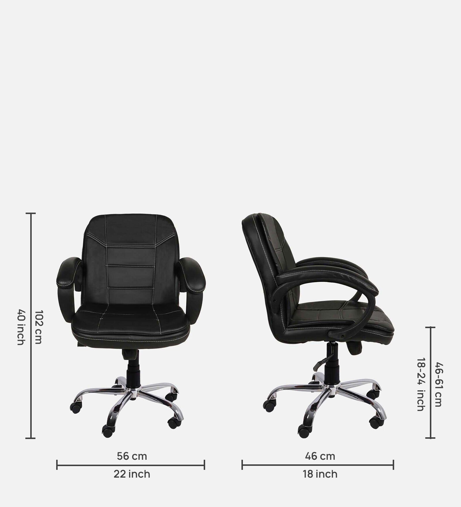 Mid Back Executive | Upholstery Leatherette |  Office Chair with Chrome Metal Base