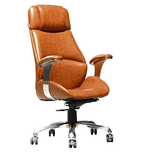 High Back Tan Brown Leatherette Office Director Chair with Chrome Base