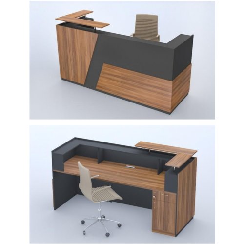 Reception Table Made in Pre Laminated Particle Board 1 Drawer and 1 shutter with Teak wooden finish - Brown Color