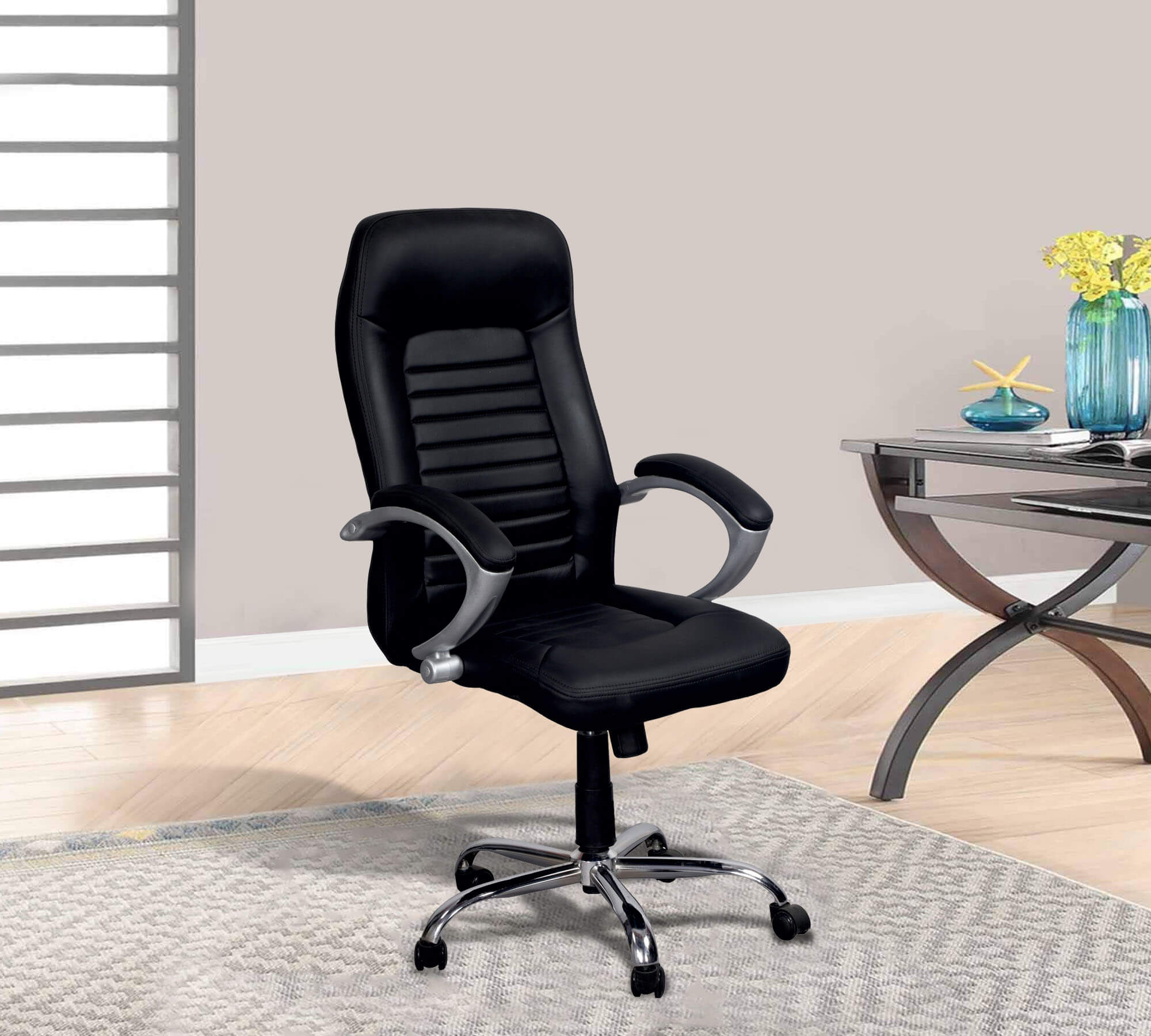 High Back Director Chair with Height Adjustable Chrome Base