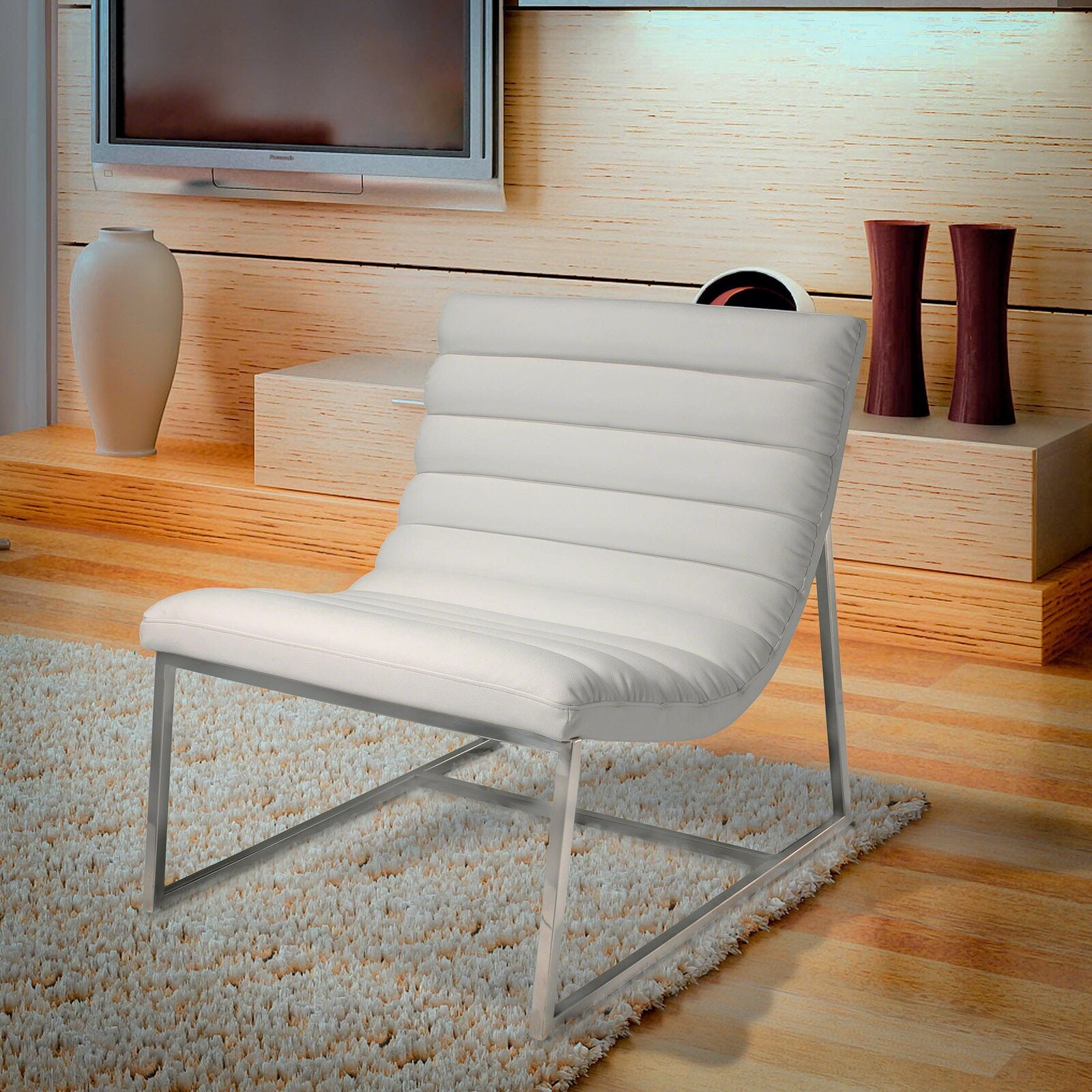 Bardot White Lounge Chair with Stainless Steel Frame