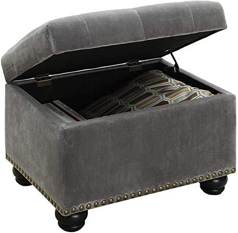 Wooden Frame Leatherette Ottoman with Storage