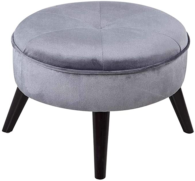 Solid Wooden Frame Legs Base Fabric Ottoman Footstool