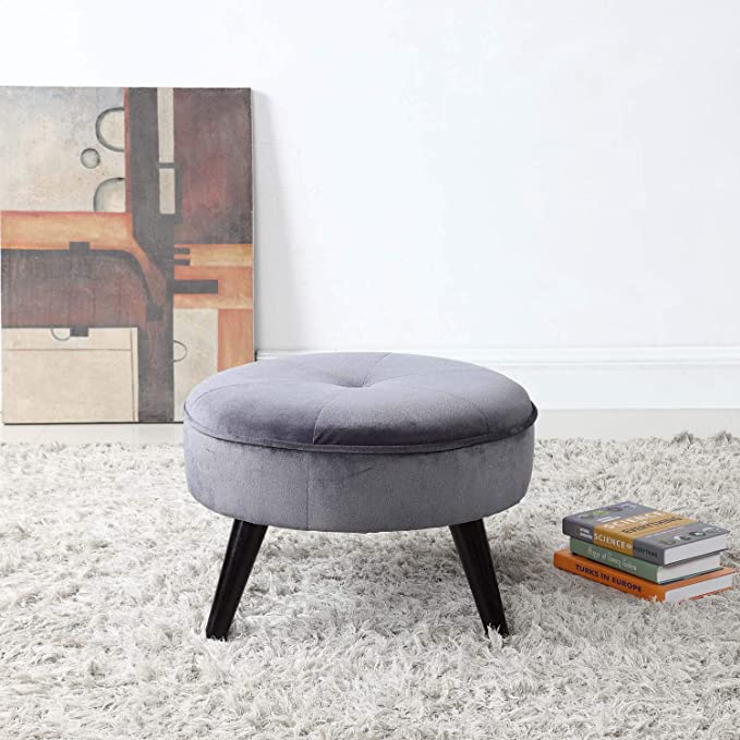 Solid Wooden Frame Legs Base Fabric Ottoman Footstool