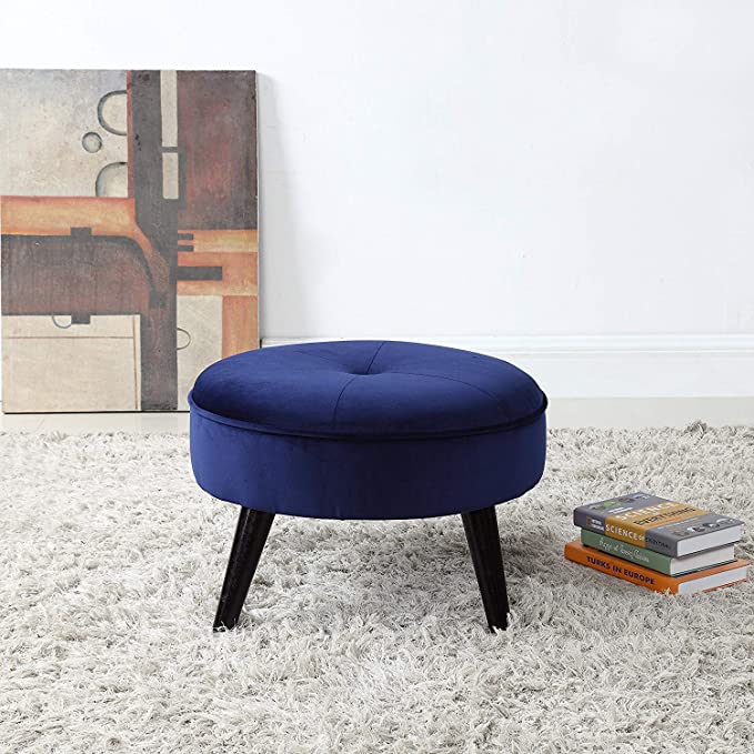 Solid Wooden Frame Legs Base Fabric Ottoman Footstool