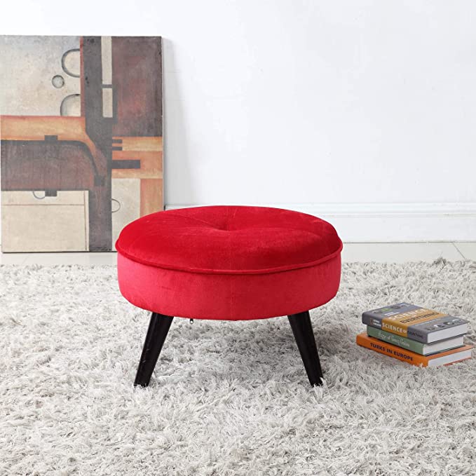 Solid Wooden Frame Legs Base Fabric Ottoman Footstool