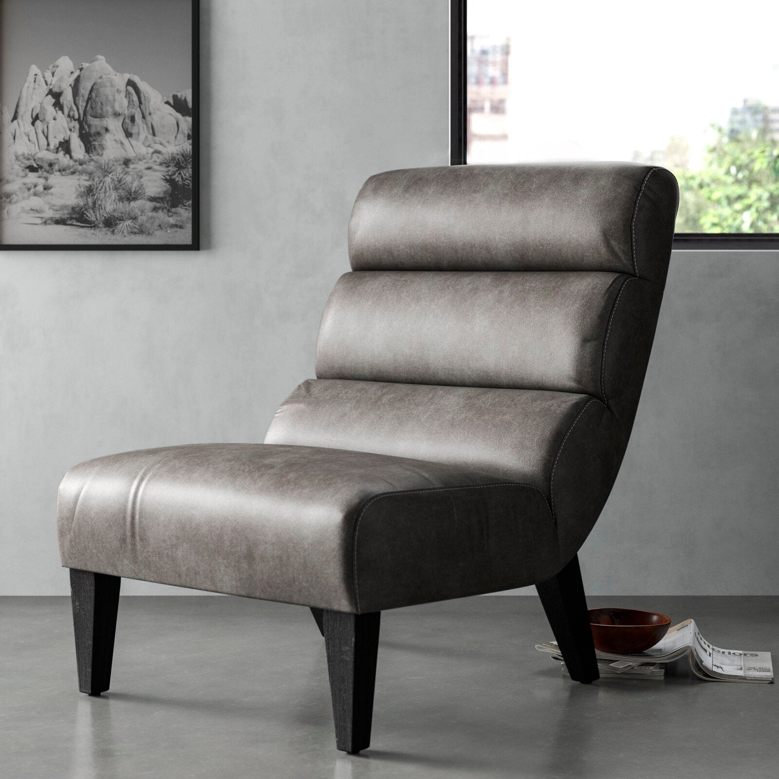 Whitley Modern Accent Chair, Armless Lounge Chair for Living Room and Bedroom, Faux Leather upholstered Chair