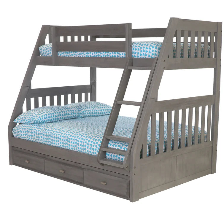 Classics Solid Pine Twin/Full Bunk Bed with Three Drawers in Charcoal