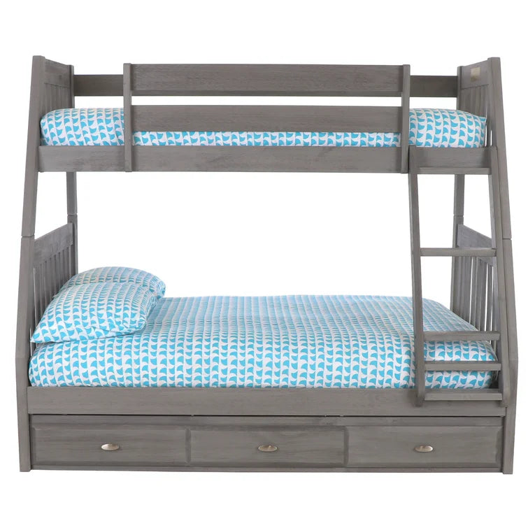 Classics Solid Pine Twin/Full Bunk Bed with Three Drawers in Charcoal